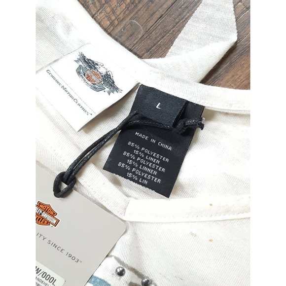 Harley-Davidson Women's Aquamarine Cream Two Tone Tie Up Size L T-Shirt. READ! - Picture 10 of 12